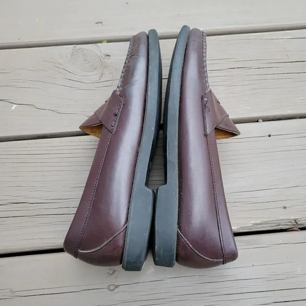 Vintage 90s y2k Brown Leather Moc Toe Moccasin Slip-on Driving Penny Loafers 9‎